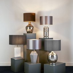 Searchlight Polygon table lamp with a glass base