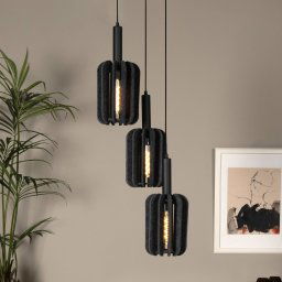 Lucide Rafal textile pendant light, Ø 30 cm, grey, angular, 3-bulb