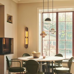 DESIGN BY US Nutty LED pendant light, brown / gold-coloured, Ø 18.5 cm, glass