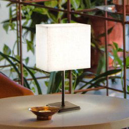 FH Lighting Table lamp Lela, white/black, 30 cm, linen textile