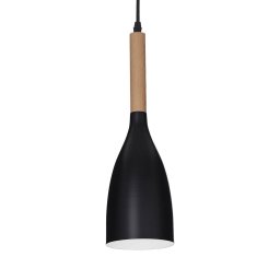 Ideallux Manhattan hanging light with wooden detail, black
