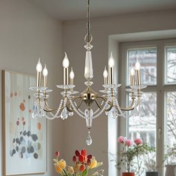 Lucea Chandelier Adone, round, 8-bulb, brass, crystal glass