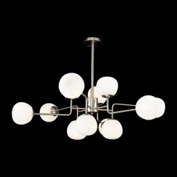 Maytoni Erich chandelier, nickel-coloured glass/metal, 12-bulb