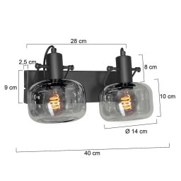 Steinhauer Glaslic wall light, 2-bulb, smoke grey, glass, metal