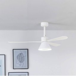FARO BARCELONA Amelia Cone ceiling fan with an LED light, white