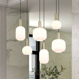 Trio Lighting Diva pendant light, 6-bulb, brass-coloured, opal, metal, glass