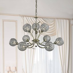 Searchlight Bellis II chandelier, antique brass-coloured, glass, 9-bulb, G9
