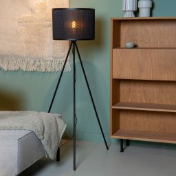 Lucide Tagalog floor lamp made of bamboo, black, tripod
