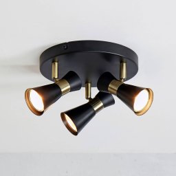 Markslöjd ceiling light foil, 3-bulb, black/brass