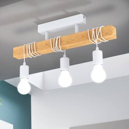 EGLO Townshend ceiling lamp made of wood, 3-bulb white
