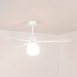 FARO BARCELONA Amelia Ball ceiling fan, LED light, white