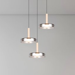 Trio Lighting LED hanging light Celeste, chrome/wood, Ø 35 cm 3-light glass dimmable
