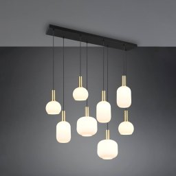 Trio Lighting Diva pendant light, 8-bulb, brass-coloured, opal, metal, glass