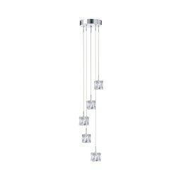 Searchlight Ice Cube LED pendant light, 5-bulb, chrome, crystal glass