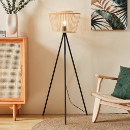 EGLO Hykeham floor lamp, height 129.5 cm, natural/black, bamboo