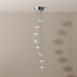 Searchlight Ice Cube LED pendant light, 8-bulb, chrome, crystal glass