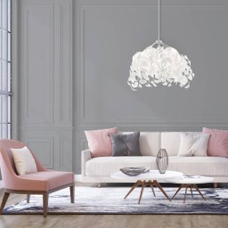 Reality Leuchten Leavy hanging light, chrome/white, Ø 38 cm, plastic