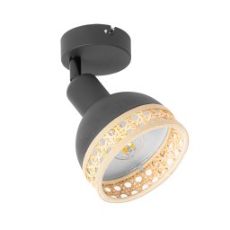 Lindby Lonnaris spot with rattan, black, 1-bulb.