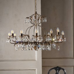 ONLI Teresa chandelier, 12-bulb, bronze-coloured, crystal