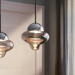 DESIGN BY US LED pendant light Nutty, smoke grey / chrome, Ø 18.5 cm, glass