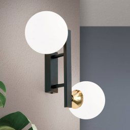 ORION Snowwhite wall light, glass globes, black