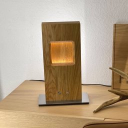 HerzBlut Pan LED table lamp, oiled oak, dimmable
