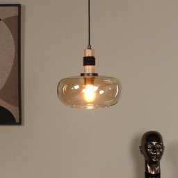Lucide Ilona pendant light, glass, Ø 30 cm, black/amber, 1-bulb