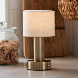 PR Home Tiara rechargeable table lamp, CCT, linen/brass