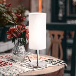 FH Lighting Kira table lamp, fabric lampshade, nickel/white