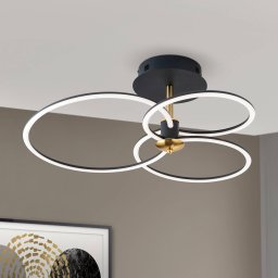 ORION Charlotte LED ceiling light, 3 rings, black/gold
