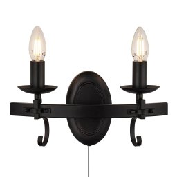 Searchlight Cartwheel III wall light, 2-bulb, pull switch, metal