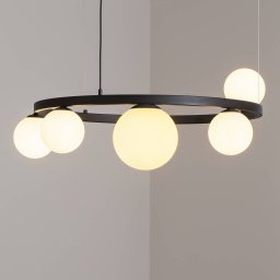 ALDEX Garda 5 pendant light, ring, metal, glass, 5-bulb, black