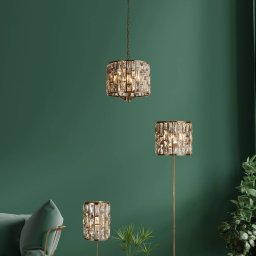 Searchlight Bijou pendant light, 3-bulb, brass, crystal glass