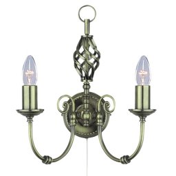 Searchlight Zanzibar wall light, two-bulb, antique brass