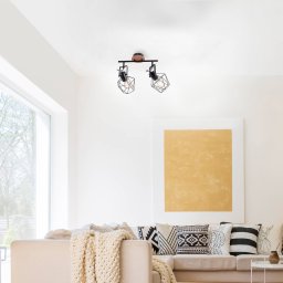 JUST LIGHT. GmbH Ceiling lamp Jaro adjustable black/wood 2-bulb