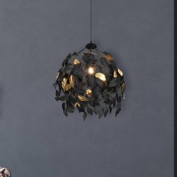 Reality Leuchten Leavy hanging light, black/gold, Ø 38 cm, plastic