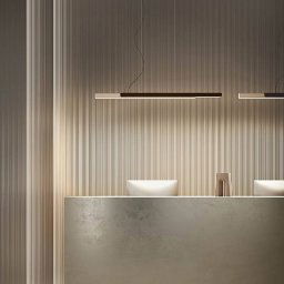 kdln Dala linear hanging light, sand white/wood, 3,000 K, 150 cm