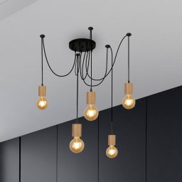 Searchlight Spinny pendant light, spider, Ø 28 cm, 5-bulb, rubberwood, E27