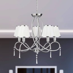 Searchlight Simplicity chandelier, 5-bulb, fabric, chrome/white, E14