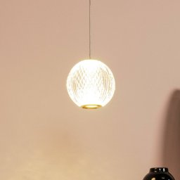 Lucide LED pendant light Cintra, Ø 14 cm, transparent/gold, acrylic