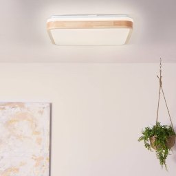 Brilliant LED ceiling lamp Tumeo, length 40 cm, light wood, metal/wood