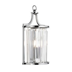 Searchlight Victoria wall light, chrome-coloured, crystal glass, 18 cm, E14