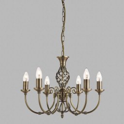 Searchlight Chandelier Zanzibar, six-bulb, antique brass