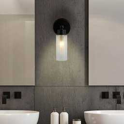 Searchlight Imperial wall light, black, 1-bulb, steel, glass, IP44