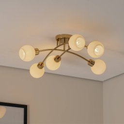 Argon Marlo ceiling light, brass-coloured, opal glass, 6-bulb