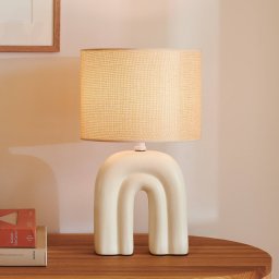 Nordlux Haze table lamp, ceramic, textile lampshade, beige