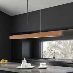 TK Lighting Teo LED wooden pendant lamp, walnut, 126 cm, touch dimmer