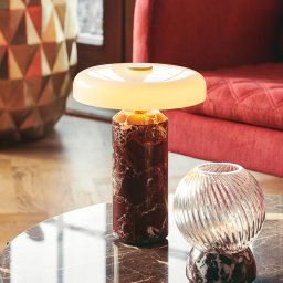 DESIGN BY US Trip LED rechargeable table lamp, red / white, marble, glass, IP44