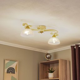 Luminex Flora ceiling lamp, two glass shades, white/brass