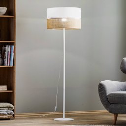 TK Lighting Linobianco floor lamp, fabric and jute lampshade